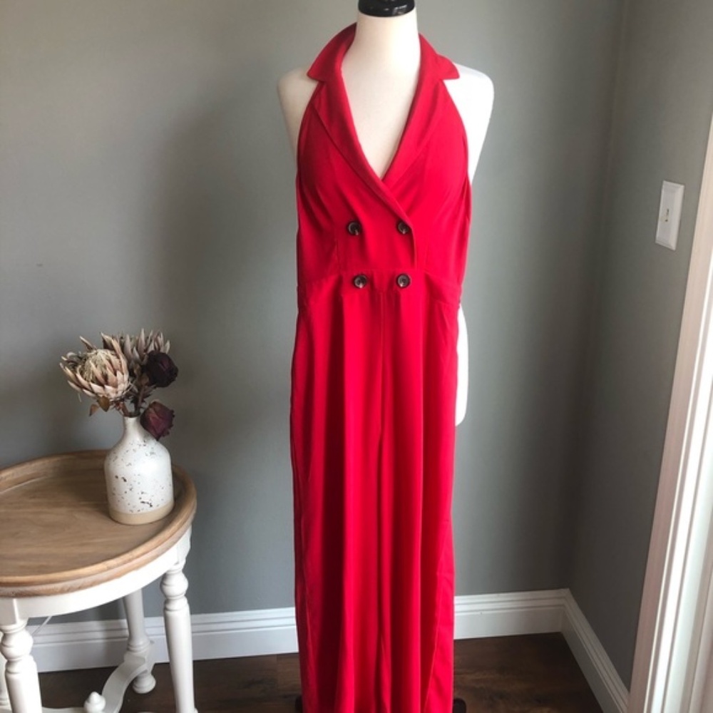 Red Halter Jumpsuit Wide leg